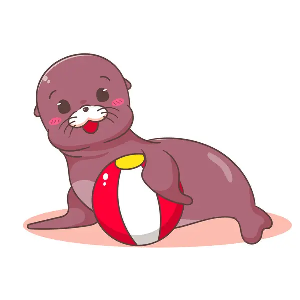 可爱的海狮卡通病媒 可敬的动物性格概念设计 吉祥物图上孤立的白色背景 — 图库矢量图片