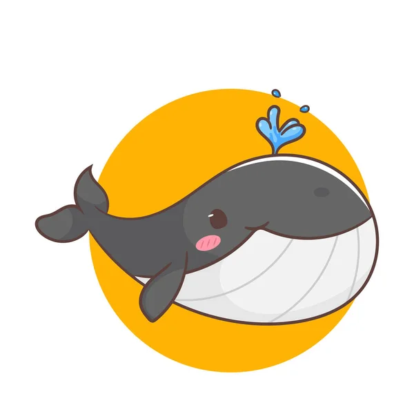 可爱的鲸鱼卡通矢量图解 可爱的卡瓦伊动物的概念设计 海底水生哺乳动物 孤立的白色背景 — 图库矢量图片