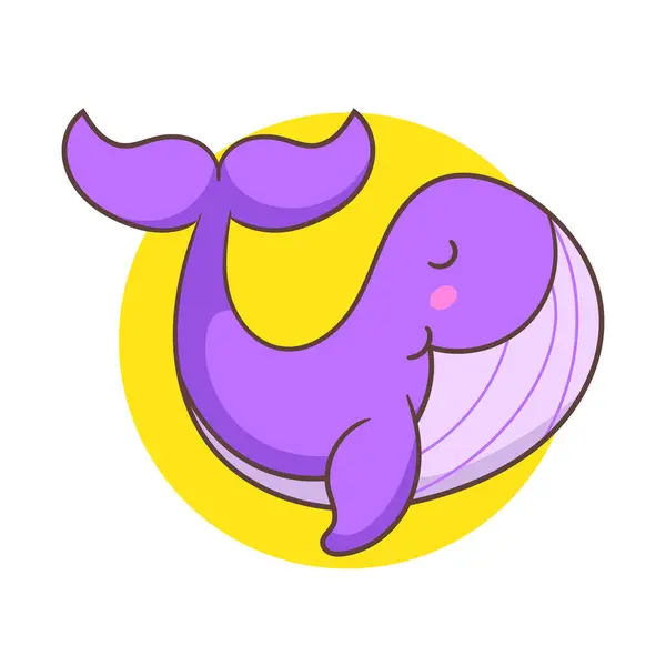 可爱的紫色鲸鱼卡通矢量插图 可爱的卡瓦伊动物的概念设计 海底水生哺乳动物 孤立的白色背景 — 图库矢量图片