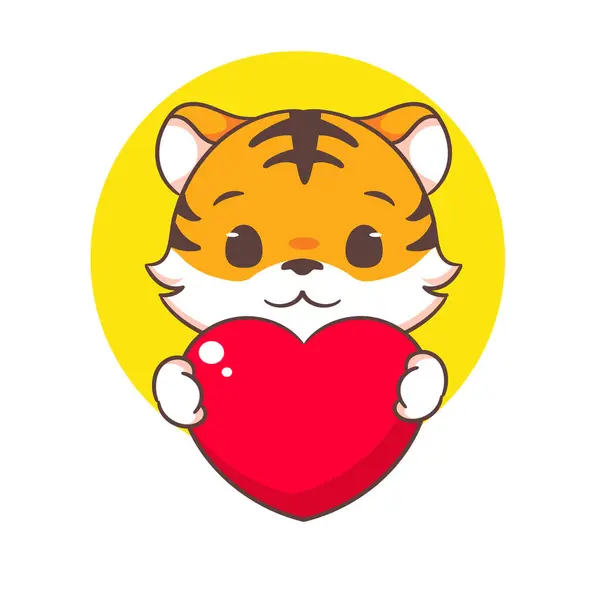 Lindo Tigre Con Personaje Dibujos Animados Corazón Amor Adorable Diseño — Vector de stock