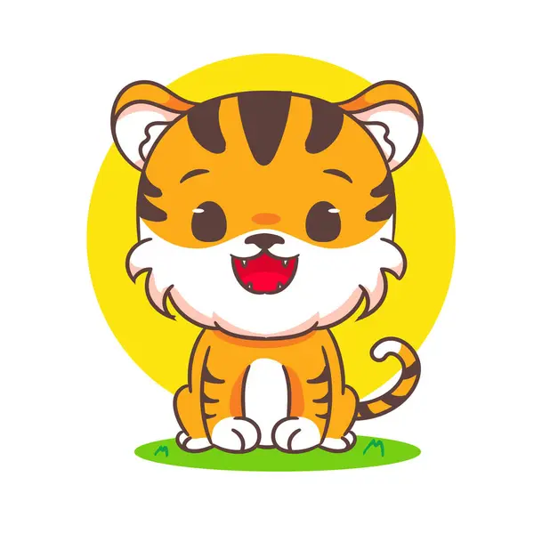 Netter Kleiner Tiger Sitzt Zeichentrickfigur Bezauberndes Tier Konzeptdesign Vektorgrafik — Stockvektor