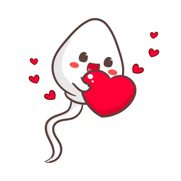 Cute Sperm Brings Holding Love Heart Cartoon Character Health Concept — Stock Vector