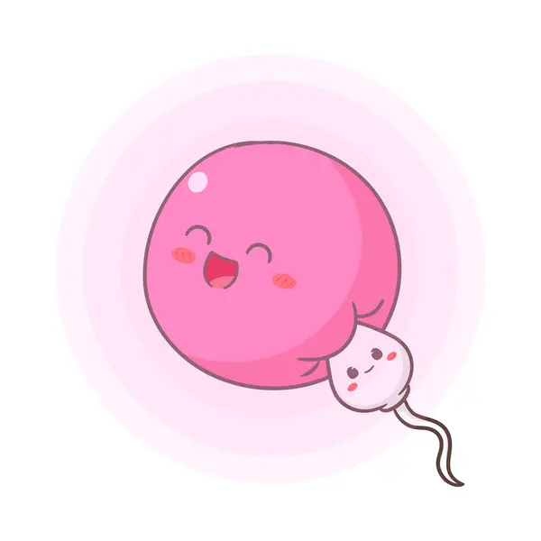 かわいい精子が卵細胞の漫画のキャラクターに入ります 健康コンセプトデザイン ベクターアートイラスト — ストックベクタ