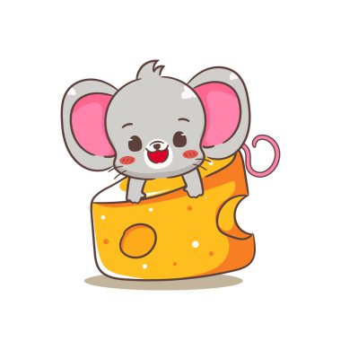 Şirin fare çizgi film karakteri. Tapılası kawaii hayvan maskotu vektör illüstrasyon tasarımı. İzole edilmiş beyaz arkaplan.