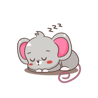 Tatlı fare uyuyan çizgi film karakteri. Tapılası kawaii hayvan maskotu vektör illüstrasyon tasarımı. İzole edilmiş beyaz arkaplan.