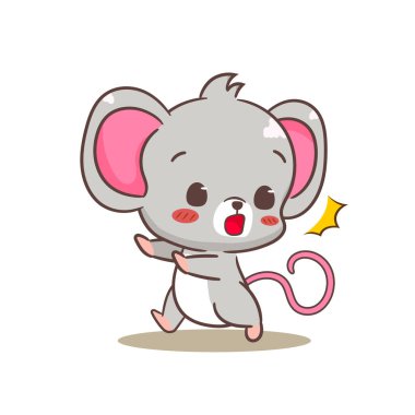 Şirin fare çizgi film karakteri. Tapılası kawaii hayvan maskotu vektör illüstrasyon tasarımı. İzole edilmiş beyaz arkaplan.