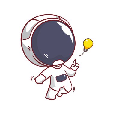 Şirin astronot bir çizgi film karakteri bul. Uzay ve bilim konsept tasarımı. El çizimi düz, tapılası Chibi vektör çizimi. Simge logosu maskotu izole edilmiş arkaplan.