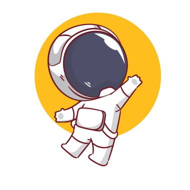 Yüzen sevimli astronot çizgi film karakteri. Uzay ve bilim konsept tasarımı. El çizimi düz, tapılası Chibi vektör çizimi. Simge logosu maskotu izole edilmiş arkaplan.
