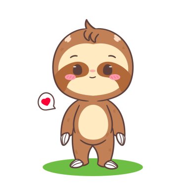 Şirin Tembel Hayvan Ayakta Duran Çizgi Film Karakteri. Sevimli ve Kawaii Hayvan Tasarımı. Simge Maskotunun Vektör İllüstrasyonu