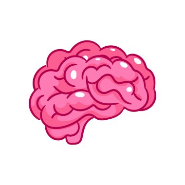 İnsan Beyin Organı çizgi filmi. İnsan anatomisi biyoloji organ vücut sistemi. Sağlık ve Tıp Eğitimi nesne tasarımı. El çizimi çizgi film ikonu vektör illüstrasyonu