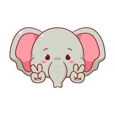 Şirin Fil, Barış Elçisi 'nin İşaret Karikatürü Karakteri' ni Durdurdu. Sevimli ve Kawaii Hayvan Simgesi Maskot Tasarımı. Logo Vektörü İllüstrasyonu. İzole Beyaz Arkaplan.