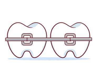 Şirin Diş telleri Çizgi Film Vektör Karakteri. Eğitim İnsan Organı Diş Bakımı Tasarımı. Kawaii Nesne İllüstrasyonu. İzole Beyaz Arkaplan
