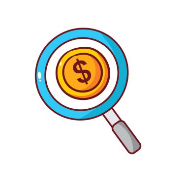 Altın Sikke Para Karikatür Vektörü Aranıyor. Tasarruf ve Yatırım İllüstrasyonu. İş ve Finans Tasarımı. İzole Beyaz Arkaplan.