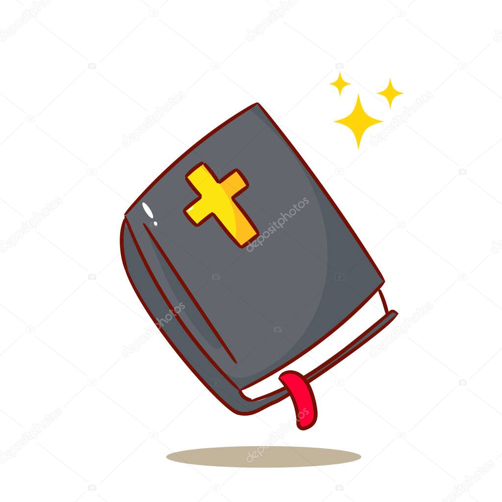 Cute Bible Hand Drawn Cartoon Vector. Christianity Religion Concept Design. Adorable Illustration. Isolated White Background.