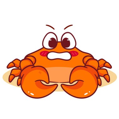 Tatlı Yengeç Çizgi Filmi Vektör İllüstrasyonu. Sevimli Kawaii Hayvan Karakteri Simge Maskot Tasarımı. İzole Beyaz Arkaplan.