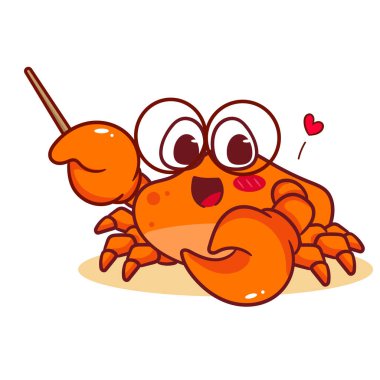 Gözlüklü Sevimli Yengeç Öğretmeni Çizgi film Vektör İllüzyonu. Sevimli Kawaii Hayvan Karakteri Simge Maskot Tasarımı. İzole Beyaz Arkaplan.