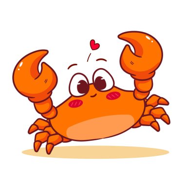 Tatlı Yengeç Çizgi Filmi Vektör İllüstrasyonu. Sevimli Kawaii Hayvan Karakteri Simge Maskot Tasarımı. İzole Beyaz Arkaplan.