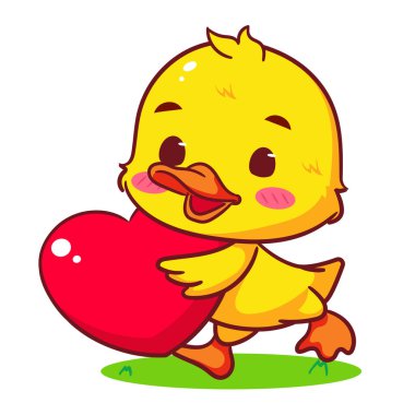 Şirin Küçük Ördek Çizgi Film Vektörü. Sevimli ve Kawaii Hayvan Tasarımı. Simge Maskotu Resimleri İzole Edilmiş Beyaz Arkaplan.