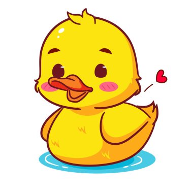 Şirin Küçük Ördek Yüzme Çizgi Filmi Vektörü. Sevimli ve Kawaii Hayvan Tasarımı. Simge Maskotu Resimleri İzole Edilmiş Beyaz Arkaplan.