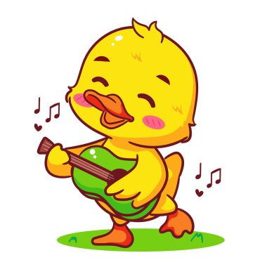 Şirin Küçük Ördek Çizgi Film Vektörü. Sevimli ve Kawaii Hayvan Tasarımı. Simge Maskotu Resimleri İzole Edilmiş Beyaz Arkaplan.