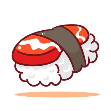 Somon Suşi Çizgi Film Vektörü. Yiyecek ve İçecek Tasarım Çizimi. Simge Resimleri İzole Edilmiş Beyaz Arkaplan.