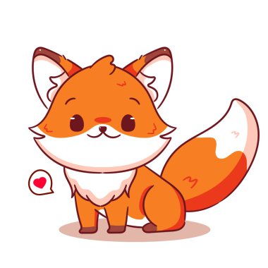 Şirin Tilki Oturma yan profilini gösteriyor. Beyaz arkaplanda izole edilmiş chibi karakterinin vektör illüstrasyonu.