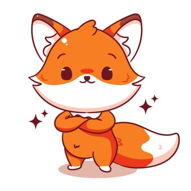 Kızgın yüzünü gösteren Şirin Tilki. Beyaz arkaplanda izole edilmiş chibi karakterinin vektör illüstrasyonu.