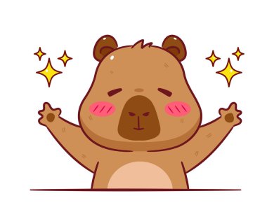 Şirin Capybara Çizgi Film Vektörü. Sevimli ve Kawaii Hayvan Tasarımı. El çizimi stili. Simge Maskotu Logosu Çizimi. İzole Beyaz Arkaplan.