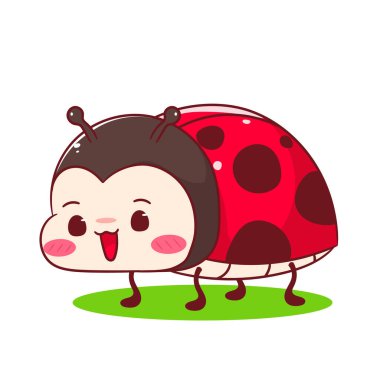 Tatlı savaşçı bayan böcek çizgi film karakteri. Kawaii hayvan el yapımı konsept tasarımı. Vektör sanat maskotu logosu illüstrasyonu