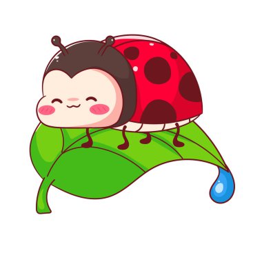 Yaprak böceği çizgi filmindeki tatlı savaş kadını. Kawaii hayvan el yapımı konsept tasarımı. Vektör sanat maskotu logosu illüstrasyonu