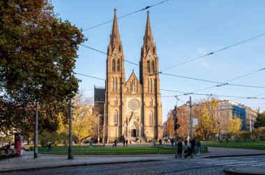 Neo-Gothic Catholic church at Namesti Miru (Peace Square) in Prague's Vinohrady, built on plans of Josef Mocker in 1888-1892. clipart