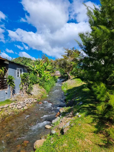 Panama Boquete Maisons Long Ruisseau Parmi Végétation Tropicale — Photo