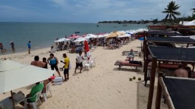 Santa Cruz Cabralia, BA, Brazil - January 05, 2023: view of Coroa Vermelha beach, tourist destination of Bahia state. Historical beach from the time of the discovery of Brazil.