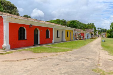 Porto Seguro, BA, Brazil - January 03, 2023: colored historic buildings of the Historic Center of Porto Seguro.