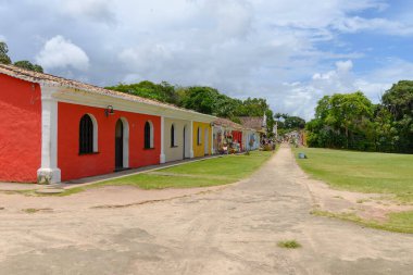 Porto Seguro, BA, Brazil - January 03, 2023: colored historic buildings of the Historic Center of Porto Seguro.
