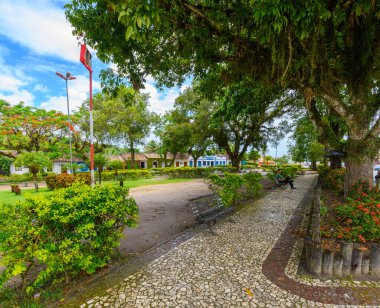 Arraial d'Ajuda, district of Porto Seguro, BA, Brazil - January 04, 2023: view of Brig Eduardo Gomes square on the Historic Center of Arraial d'Ajuda