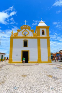 Arraial d'Ajuda, district of Porto Seguro, BA, Brazil - January 04, 2023: view of Nossa Senhora d'Ajuda mother church at the Historic Center of Arraial d'Ajuda.