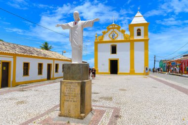 Arraial d'Ajuda, district of Porto Seguro, BA, Brazil - January 04, 2023: view of Nossa Senhora d'Ajuda mother church at the Historic Center of Arraial d'Ajuda.