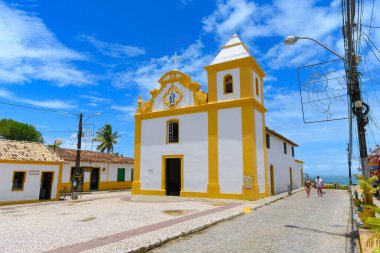 Arraial d'Ajuda, district of Porto Seguro, BA, Brazil - January 04, 2023: view of Nossa Senhora d'Ajuda mother church at the Historic Center of Arraial d'Ajuda.