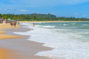 Brezilya 'nın kuzeydoğu plajı, Trancoso - Nativos Sahili, Porto Seguro - Bahia eyaleti. Yaz boyunca tropik Brezilya plajı.