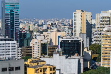 Sao Paulo 'nun mimarisinin havadan görünüşü, Sao Paulo şehir merkezindeki yeni ve eski binalar - SP, Brezilya. 