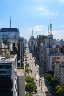 Paulista Bulvarı 'ndaki Sao Paulo şehrinin havadan görünüşü, Sao Paulo' nun ünlü yeri - SP, Brezilya.