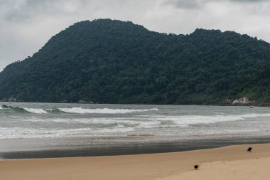 Tombo plajında bulutlu bir gün. Guaruja Plajı, SP, Brezilya.