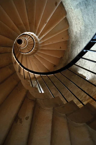 stock image Ancient castle tower interior with spiral staircase leading up