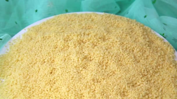 Bulgur Porridge Raw Yellow Wheat Grains Green Background Move Healthy — Stock Video