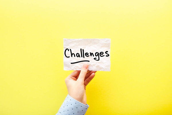 Challenges - card in hand with text about motivation on yellow background