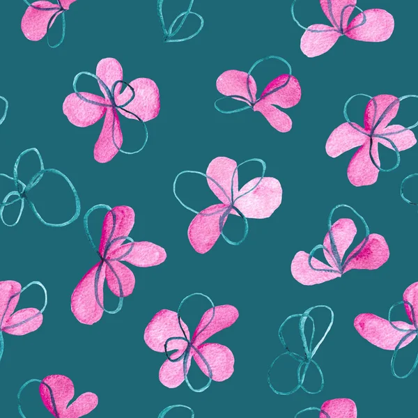 Rosa Und Blaue Blumen Und Blütenblätter Aquarellmalerei Nahtloses Muster Mit lizenzfreie Stockbilder
