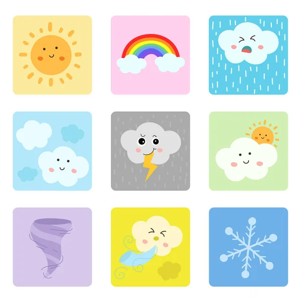 Collection Cute Cartoon Weather — Stock Vector
