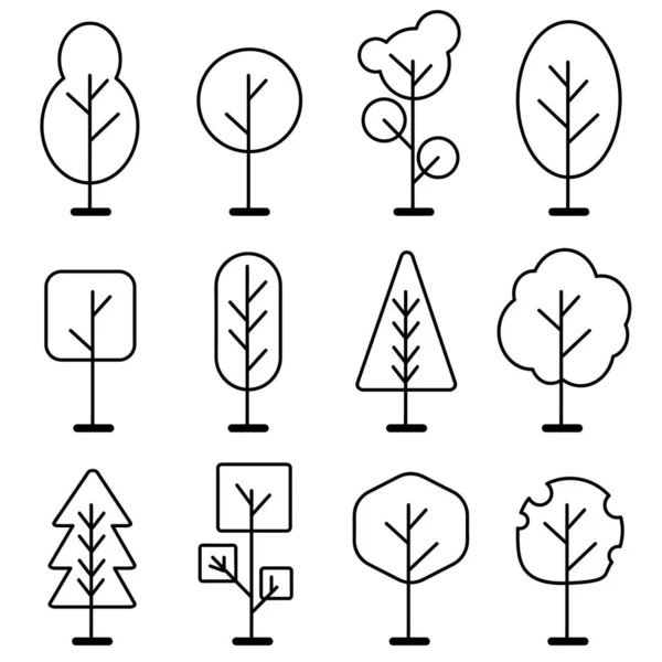 Tree Line Icon Style Set — Stock Vector