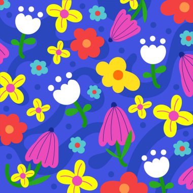 Sevimli el çizimi çiçek desenli arka plan.